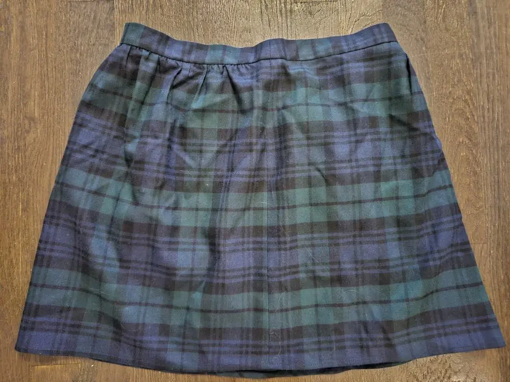 J.CREW Skirt, Wool Blend,Blue Green Plaid Pleated Mini Schoolgirl Lined Womens 2